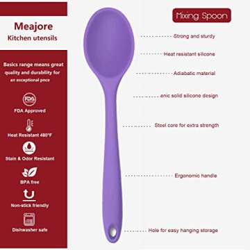 Meajore 2 Pcs Silicone Spoons for Cooking Heat Resistant, Hygienic Design Cooking Utensi Mixing Spoo...