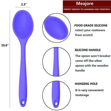 Meajore 2 Pcs Silicone Spoons for Cooking Heat Resistant, Hygienic Design Cooking Utensi Mixing Spoons for Kitchen Cooking Baking Stirring Mixing Tools (Purple)