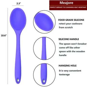 Meajore 2 Pcs Silicone Spoons for Cooking Heat Resistant, Hygienic Design Cooking Utensi Mixing Spoons for Kitchen Cooking Baking Stirring Mixing Tools (Purple)