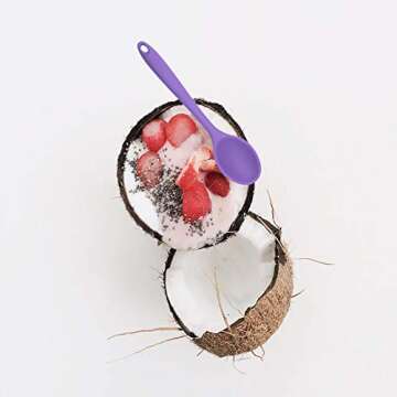 Meajore 2 Pcs Silicone Spoons for Cooking Heat Resistant, Hygienic Design Cooking Utensi Mixing Spoons for Kitchen Cooking Baking Stirring Mixing Tools (Purple)