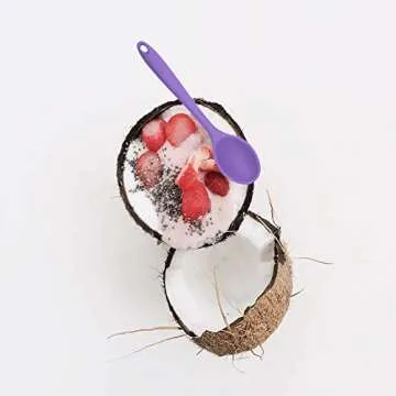 Meajore 2 Pcs Silicone Spoons for Cooking Heat Resistant, Hygienic Design Cooking Utensi Mixing Spoons for Kitchen Cooking Baking Stirring Mixing Tools (Purple)