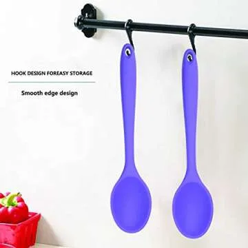 Meajore 2 Pcs Silicone Spoons for Cooking Heat Resistant, Hygienic Design Cooking Utensi Mixing Spoons for Kitchen Cooking Baking Stirring Mixing Tools (Purple)