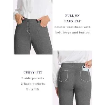 Tapata Women's 26''/28''/30''/32''/34'' Stretchy Straight Dress Pants with Pockets Tall, Petite, Regular for Office Work Business 32",New Charcoal,M