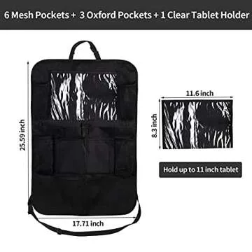 Ecurfu Backseat Car Organizer, Back Seat Protectors Kick Mats, Car Storage Bag with iPad Tablet Holder + 9 Storage Pockets for Kids Toddlers, Travel Accessories (1PC)