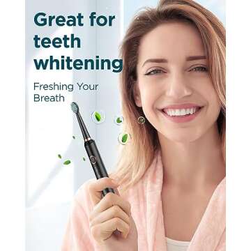 Rtauys M5 Sonic Electric Toothbrush for Adults and Kids - Rechargeable Electric Toothbrush Kids Ages 12+ and Adults with 8 Brush Heads & Travel Case, 120 Days Battery Life - Black