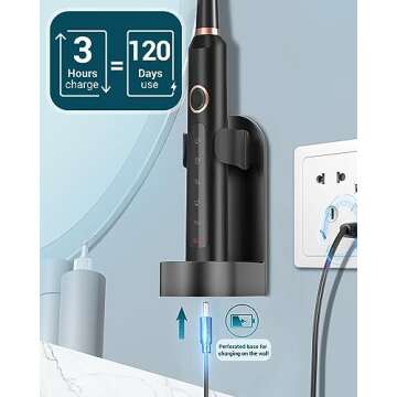 Rtauys M5 Sonic Electric Toothbrush for Adults and Kids - Rechargeable Electric Toothbrush Kids Ages 12+ and Adults with 8 Brush Heads & Travel Case, 120 Days Battery Life - Black