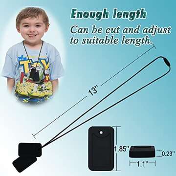 Sensory Chew Necklace for Kids and Adults, Silicone Dog Tag Pendant Chewy for Autism ADHD SPD PICA and Oral Motor Chewing Needs, Fidget Chewable Necklaces (Black)