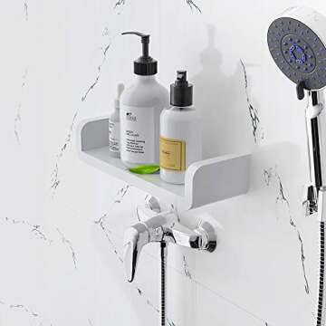 LAIGOO Adhesive Floating Shelf Wall Shelf Non-Drilling, U Bathroom Organizer Display Picture Ledge S...