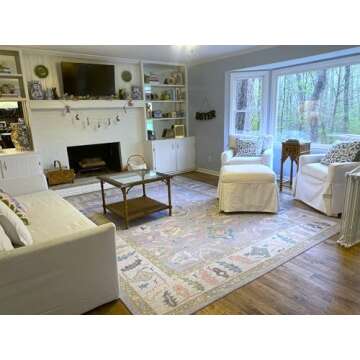 Modern Oushak Rug, Vintage Turkish Colorful Oriental Antique Inspired Washable Extra Large Area Rugs, Luxury Living Room Bedroom Lounge Nursery 9' x 12'