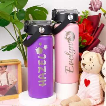 DOCRAGI Personalized Water Bottles for Kids, Custom Water Cups with Name and 25 Icon Engraved, 18 oz...