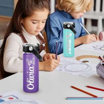 DOCRAGI Personalized Water Bottles for Kids, Custom Water Cups with Name and 25 Icon Engraved, 18 oz - 16 Colors, Double Wall Insulated BPA Free, Customize Valentines Gifts for Girls Boys (Engraved)