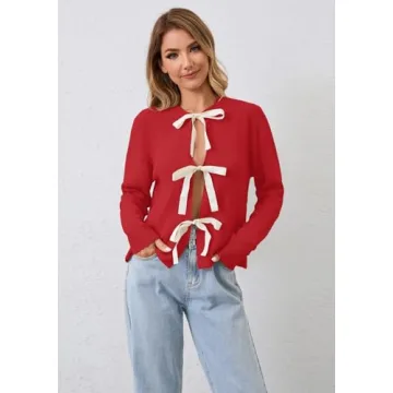 Stylish Calbatic Women Long Sleeve Bow Tie Cardigan