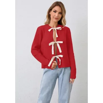 Stylish Calbatic Women Long Sleeve Bow Tie Cardigan