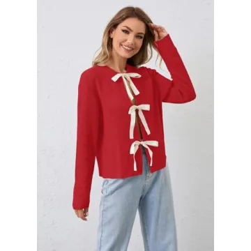 Stylish Calbatic Women Long Sleeve Bow Tie Cardigan