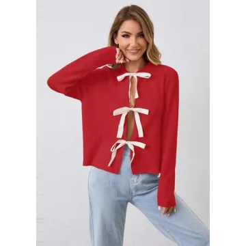 Stylish Calbatic Women Long Sleeve Bow Tie Cardigan