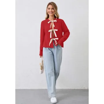 Stylish Calbatic Women Long Sleeve Bow Tie Cardigan