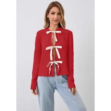 Stylish Calbatic Women Long Sleeve Bow Tie Cardigan