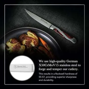 Hammer Stahl Steak Knives Set Of 4 | High Carbon German Steel Kitchen Knife Set | Stainless Steel Knife Set With Ergonomic Quad-Tang Pakkawood Handle |5-Inch Professional Balanced Non-Serrated Cutlery