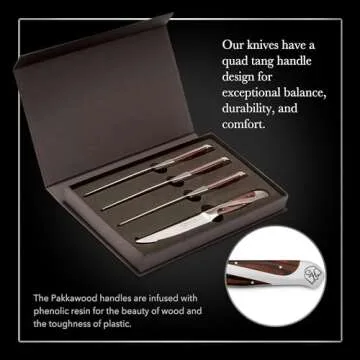 Hammer Stahl Steak Knives Set Of 4 | High Carbon German Steel Kitchen Knife Set | Stainless Steel Knife Set With Ergonomic Quad-Tang Pakkawood Handle |5-Inch Professional Balanced Non-Serrated Cutlery