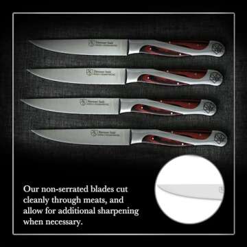 Hammer Stahl Steak Knives Set Of 4 | High Carbon German Steel Kitchen Knife Set | Stainless Steel Knife Set With Ergonomic Quad-Tang Pakkawood Handle |5-Inch Professional Balanced Non-Serrated Cutlery