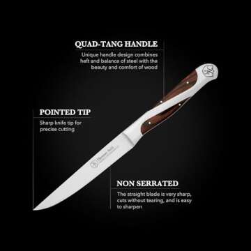 Hammer Stahl Steak Knives Set Of 4 | High Carbon German Steel Kitchen Knife Set | Stainless Steel Knife Set With Ergonomic Quad-Tang Pakkawood Handle |5-Inch Professional Balanced Non-Serrated Cutlery