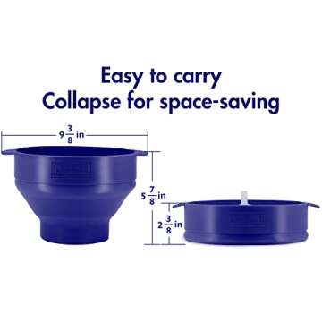 The Original Korcci Microwaveable Silicone Popcorn Popper, Microwave Popcorn Popper, Collapsible Microwave Popcorn Maker Bowl, No Oil Required, Use In Microwave, Dishwasher Safe (Blue)