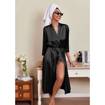Ekouaer Silk Robes for Women Long Satin Bride Bridesmaid Wedding Party Robes Lightweight Sexy Sleepw...