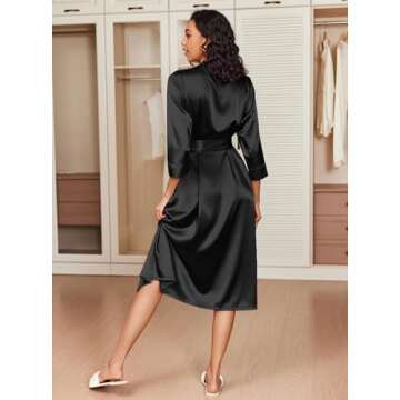 Ekouaer Silk Robes for Women Long Satin Bride Bridesmaid Wedding Party Robes Lightweight Sexy Sleepwear with Pockets