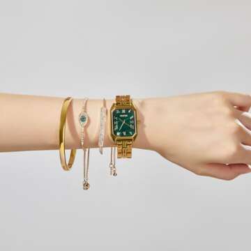 TIME100 Women's Rectangle Bracelet Watch Set Premium Crystal Accented Bangle Watch W50889L