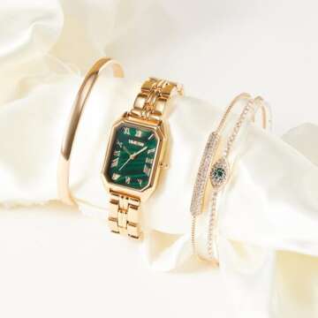 TIME100 Women's Rectangle Bracelet Watch Set Premium Crystal Accented Bangle Watch W50889L