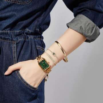 TIME100 Women's Rectangle Bracelet Watch Set Premium Crystal Accented Bangle Watch W50889L