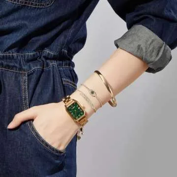 TIME100 Women's Rectangle Bracelet Watch Set Premium Crystal Accented Bangle Watch W50889L