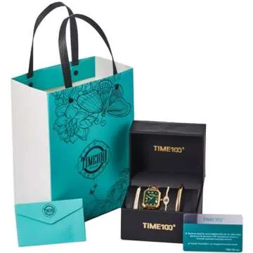 TIME100 Women's Rectangle Bracelet Watch Set Premium Crystal Accented Bangle Watch W50889L