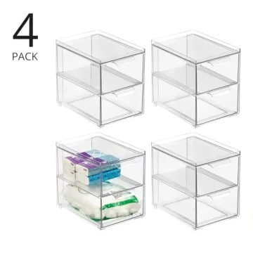 mDesign Stackable Storage Containers with Drawers 4 Pack