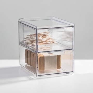 mDesign Stackable Storage Containers with Drawers 4 Pack