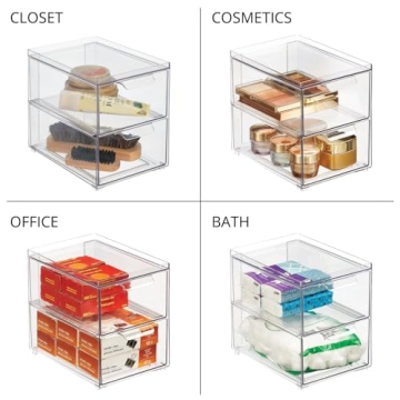 mDesign Stackable Storage Containers with Drawers 4 Pack