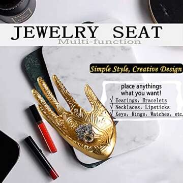 MIAO YUAN 2 PCS Gold Hand Jewelry Tray Trinket Dish Necklaces Bracelets Earrings Rings Watches Organizer Holder Delicate Decorations High-End Gifts For Friends and Families (Gold)