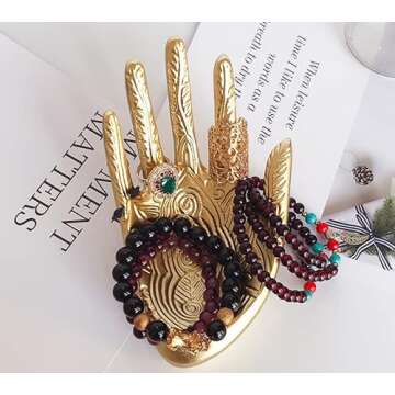 MIAO YUAN 2 PCS Gold Hand Jewelry Tray Trinket Dish Necklaces Bracelets Earrings Rings Watches Organizer Holder Delicate Decorations High-End Gifts For Friends and Families (Gold)