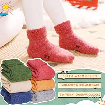 Eocom 6 Pairs Children's Winter Thick Warm Wool Socks Soft Kids Socks Random Color (Solid Color B, 0...