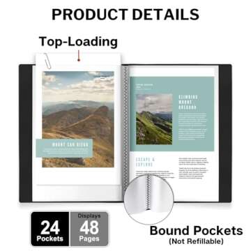 Dunwell Small Presentation Book 5.5x8.5" (2-Pack, Black), 24 Pockets Display 48 Half Size Pages, Plastic Binders with Sleeves, 5.5 x 8.5 Mini Booklets, Acid-Free Poly