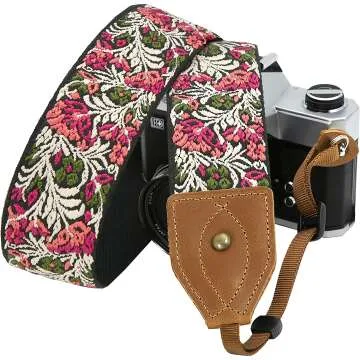 Floral Camera Strap - Adjustable Cowhide Neck Strap