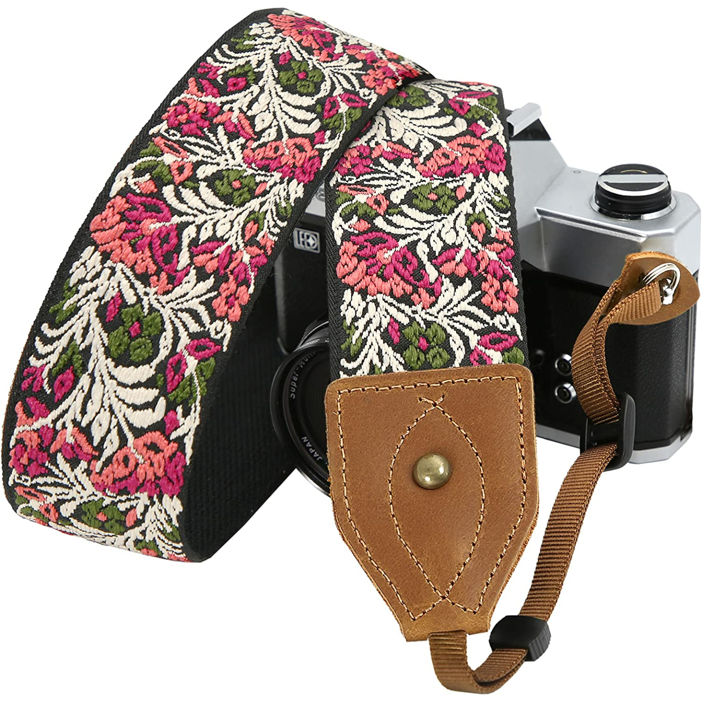 Floral Camera Strap - Adjustable Cowhide Neck Strap
