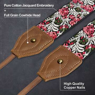 Floral Camera Strap - Adjustable Cowhide Neck Strap