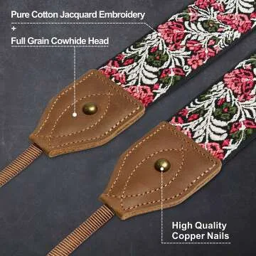 Floral Camera Strap - Adjustable Cowhide Neck Strap