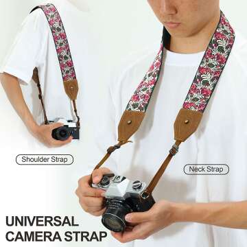 Floral Camera Strap - Adjustable Cowhide Neck Strap