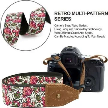 Floral Camera Strap - Adjustable Cowhide Neck Strap