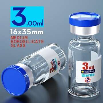 Ks-Tek Sterile Empty Vials with Self Healing Injection Port,with Flip Off Aluminum Cap,Sterile Packa...
