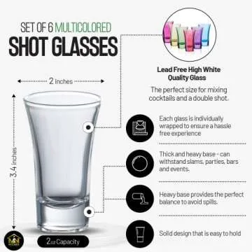 M&N HOME Colorful Shot Glasses - Fun Bachelor Party Decorations or Bar Glasses - 2 ounce Set of 6