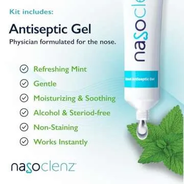NasoClenz Nasal Cleansing Kit – Gentle, Washable Wand & Antiseptic Gel, Nose Cleaner Reduces Germs & Nasal Moisturizer for Fast Dry Nose & Allergy Relief (Mint 15 Count, up to 120 uses)