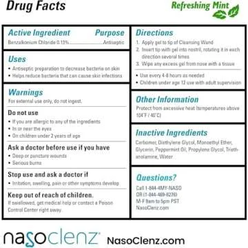 NasoClenz Nasal Cleansing Kit – Gentle, Washable Wand & Antiseptic Gel, Nose Cleaner Reduces Germs & Nasal Moisturizer for Fast Dry Nose & Allergy Relief (Mint 15 Count, up to 120 uses)